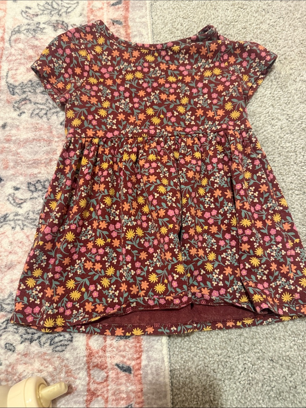 Cat & Jack Maroon Floral Casual Dress with Yellow & Pink Accents